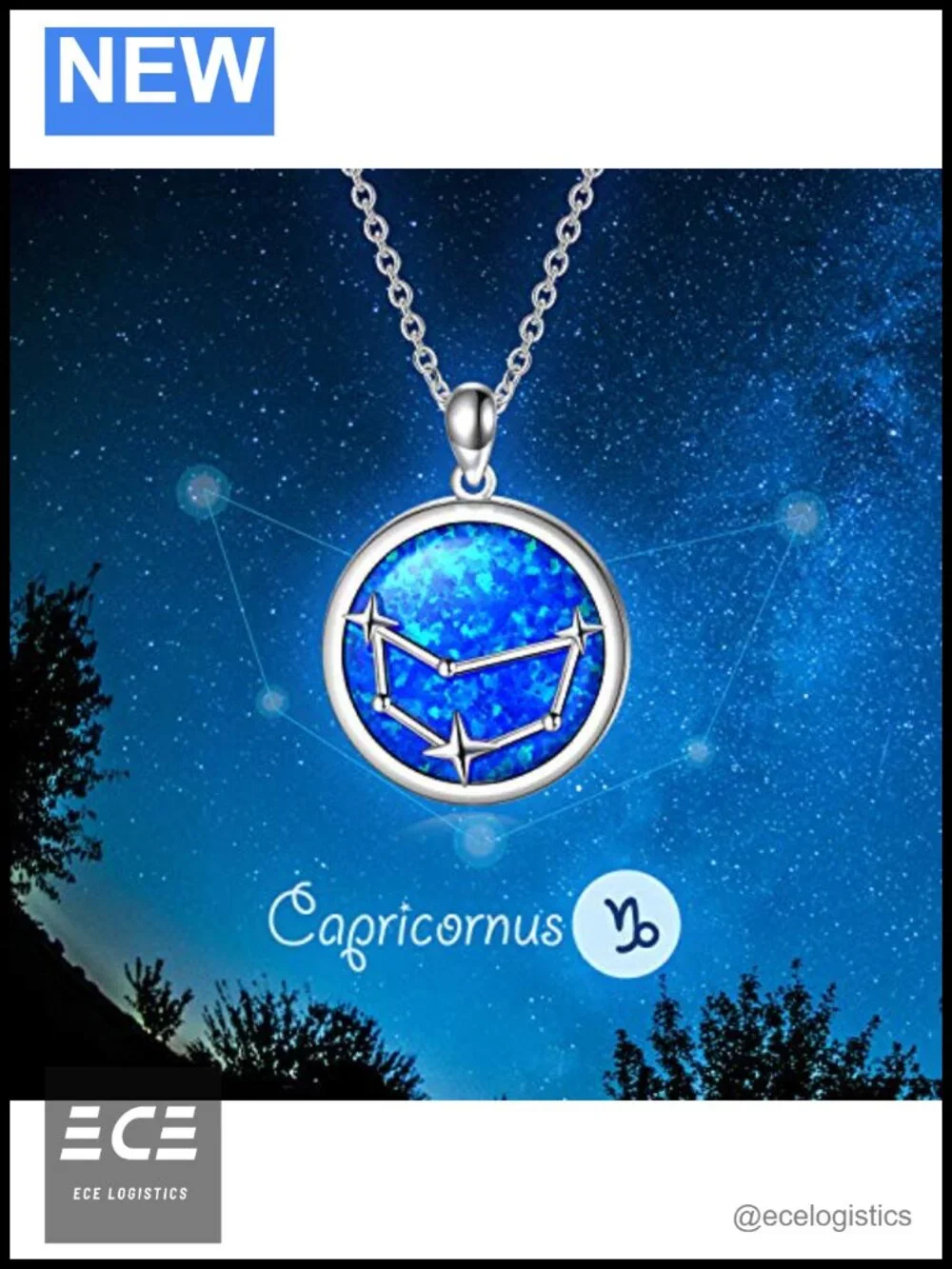 Sterling Silver Simulated Opal Zodiac Necklace 20